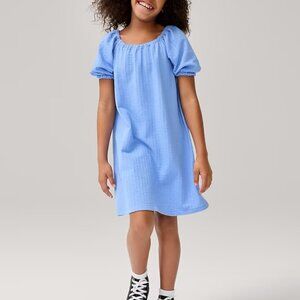 Kids Blue Crinkle Cotton Puff Sleeve Dress/NWT/S (6-7)